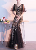 Women Gold Ladies Long Sequins Evening Dress Banquet Mermaid Dress
