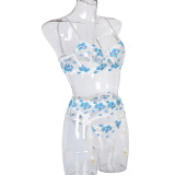 Women Sexy Mini Flower Underwire Embroidery Lingerie Set