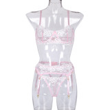 Women Sexy Mini Flower Underwire Embroidery Lingerie Set