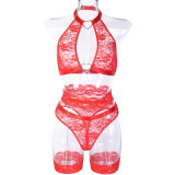 Women sexy lace delicate chain Patchwork with leg ring sexy lingerie