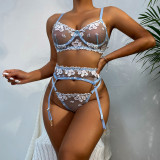 Women Sexy Mini Flower Underwire Embroidery Lingerie Set