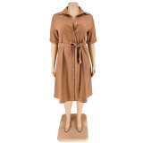 Plus Size Women Fall Solid Short Sleeve Shirt Dress