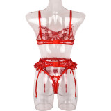 Women Sexy Flower Embroidered Underwire Lingerie