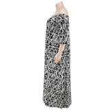 Plus Size Women Fall Off Shoulder Long Sleeve Dress with Belt