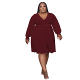 Women's Solid Color Cross V-Neck Belt Loose Knitting Plus Size Dress