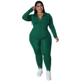 Plus Size Women's Solid Fall Hood Long Sleeve Pants Fashion Casual Set