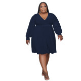 Women's Solid Color Cross V-Neck Belt Loose Knitting Plus Size Dress