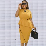 African Women Summer Ruffle Short Sleeve Sexy Bodycon Dress