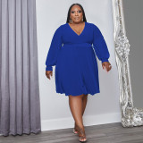 Women's Solid Color Cross V-Neck Belt Loose Knitting Plus Size Dress