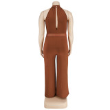 Plus Size Women's Casual Solid Color Belted Jumpsuit
