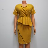 African Women Summer Ruffle Short Sleeve Sexy Bodycon Dress