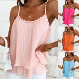 Women's Pleated Pearl Bead Decoration Fashion Sling Vest