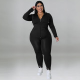 Plus Size Women's Solid Fall Hood Long Sleeve Pants Fashion Casual Set