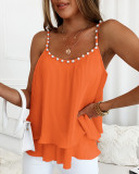 Women's Pleated Pearl Bead Decoration Fashion Sling Vest