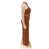 Plus Size Women's Casual Solid Color Belted Jumpsuit