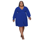 Women's Solid Color Cross V-Neck Belt Loose Knitting Plus Size Dress