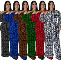Plus Size Women's Fall New Fashion Casual Print Long Sleeve Jumpsuit Plus Size Women's Fall New Fashion Casual Print Long Sleeve Jumpsuit