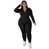 Plus Size Women's Solid Fall Hood Long Sleeve Pants Fashion Casual Set