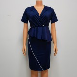 African Women Summer Ruffle Short Sleeve Sexy Bodycon Dress