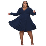 Women's Solid Color Cross V-Neck Belt Loose Knitting Plus Size Dress