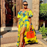Spring/Summer Women'S Printed Strap Halter Off Shoulder Slit Maxi Dress