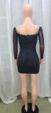 Women'S Summer Fashion Pearls Off Shoulder Long Sleeve Bodycon Dress