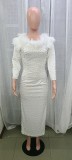 Fall Winter Women'S New Beaded Off Shoulder Bodycon Sexy Evening Dress