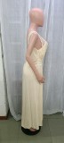 Women sleeveless lace backless slit dress