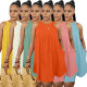 Women Summer Solid Color Sleeveless Loose Dress with Pockets