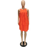 Women Summer Solid Color Sleeveless Loose Dress with Pockets
