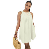 Women Summer Solid Color Sleeveless Loose Dress with Pockets