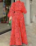 Women Summer Elegant Lace-Up Print Sleeveless Jumpsuit