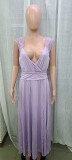 Women sleeveless lace backless slit dress
