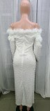 Fall Winter Women'S New Beaded Off Shoulder Bodycon Sexy Evening Dress