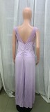 Women sleeveless lace backless slit dress