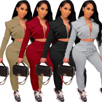 Women Sexy Zip with Cap Long Sleeve Top + Trousers Two-piece Set Women Sexy Zip with Cap Long Sleeve Top + Trousers Two-piece Set