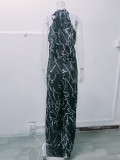 Summer Women Elegant Lace-Up Sleeveless Halter Neck Print Jumpsuit
