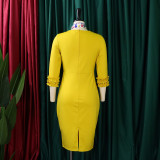 Women Fall Long Sleeve Solid Color Slit Scarf Bodycon Dress