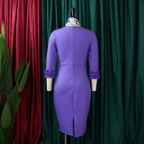 Women Fall Long Sleeve Solid Color Slit Scarf Bodycon Dress