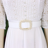 African Women Short Sleeve Square Neck With Belt Chiffon Beaded Dress