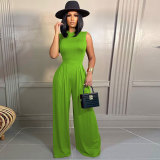 Fashion women's suit short-sleeved wide-leg pants solid color two-piece set