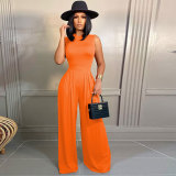 Fashion women's suit short-sleeved wide-leg pants solid color two-piece set