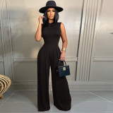 Fashion women's suit short-sleeved wide-leg pants solid color two-piece set