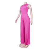 Fashion women's suit short-sleeved wide-leg pants solid color two-piece set