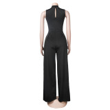 Fashion women's suit short-sleeved wide-leg pants solid color two-piece set