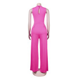 Fashion women's suit short-sleeved wide-leg pants solid color two-piece set