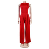 Fashion women's suit short-sleeved wide-leg pants solid color two-piece set