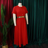 Women Summer Short Sleeve Belted Dress