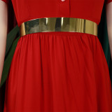 Women Summer Short Sleeve Belted Dress