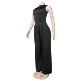 Fashion women's suit short-sleeved wide-leg pants solid color two-piece set